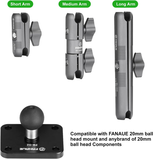 4-Hole 20mm (0.787 inches) 20mm FANAUE Aluminum AMPS Base Mount with Mounting Ball for Ball Mount arm