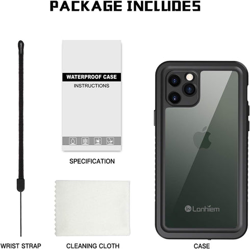 Lanhiem iPhone 11 Pro Max Case, IP68 Waterproof Dustproof with Built-in Screen Protector, Heavy Duty Clear Back