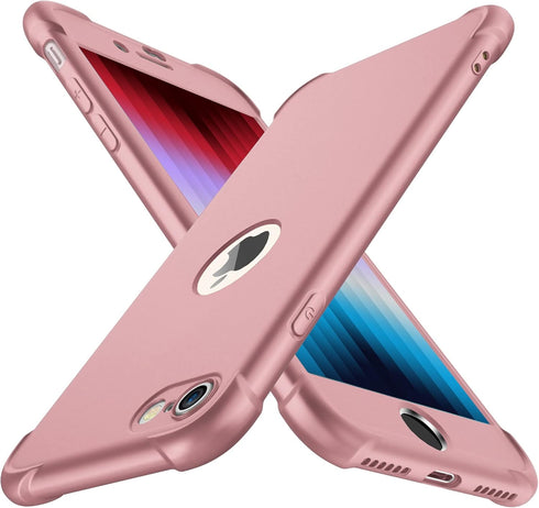 ORETECH iPhone SE 2022 Case with 2 x Tempered Glass Screen Protector, 360° Full Body Protection, Rosegold