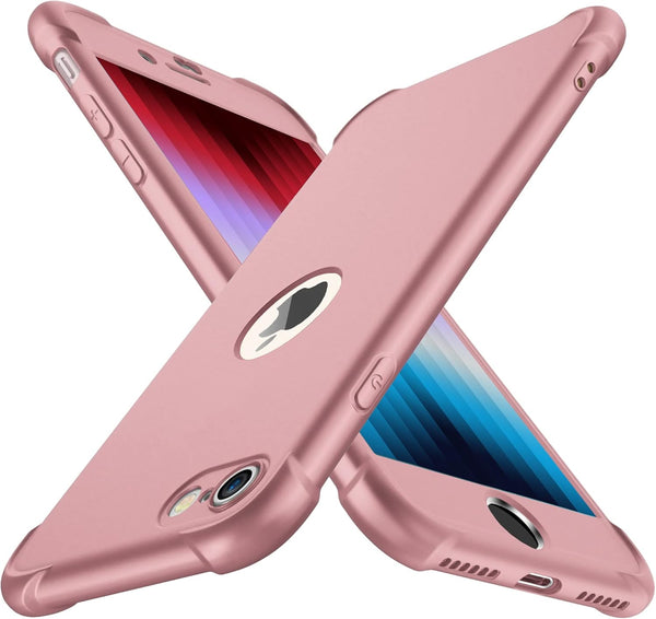 ORETECH iPhone SE 2022 Case with 2 x Tempered Glass Screen Protector, 360° Full Body Protection, Rosegold