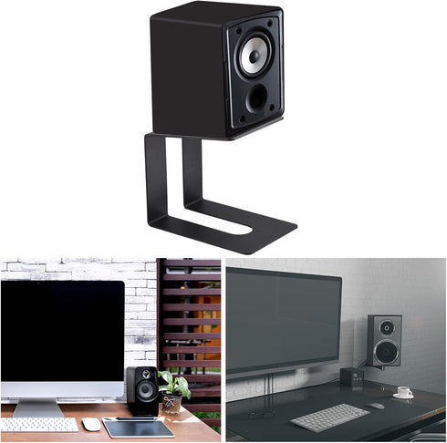 MECCANIXITY Desktop Speaker Stands - Metal Speaker Support with Vibration Absorption Pads, Black, Pack of 2
