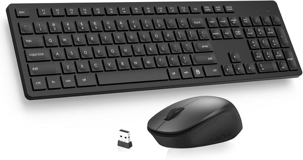 LeadsaiL Wireless Keyboard and Mouse Combo, Full-Sized Ergonomic Keyboard, Silent Mouse Set, 2.4GHz USB Receiver