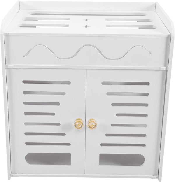 White PVC Router Storage Box: Cable Organizer Modem Cover Decorative Box for Home and Office Router Storage Rack