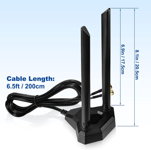 Eightwood Dual Band WiFi Antenna 2.4GHz 5GHz RP-SMA with 6.5ft Extension Cable for PC Desktop, PCIe WiFi Card