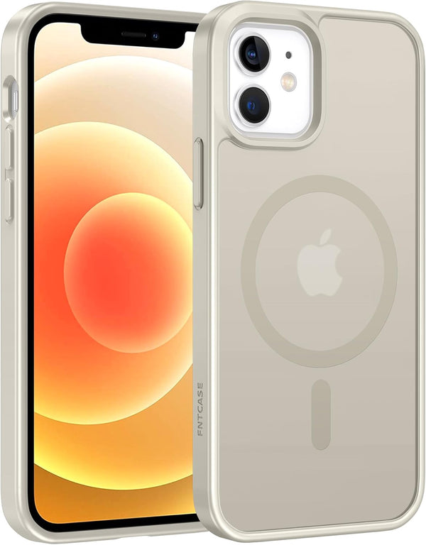 FNTCASE Magnetic Matte Textured Case for iPhone 12, Off White, Military Grade Drop Protection Translucent Cover