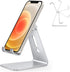 Adjustable Cell Phone Stand, OMOTON Aluminum Desktop Stand with Anti-Slip Base and Charging Port, Silver