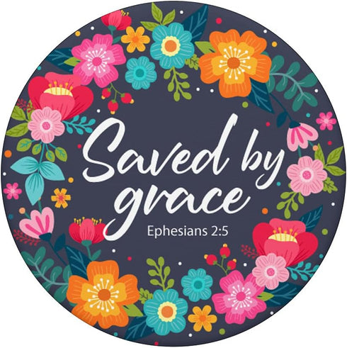 PopSockets Swappable PopGrip - Saved By Grace Pink Blue Christian Bible Verse for Women