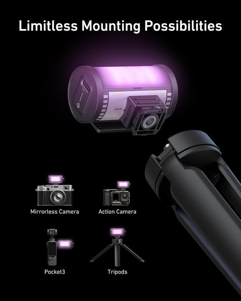 TELESIN 95 Magnetic RGB Video Light | Cold Shoe Mount for DSLR Camera Light Photography Attachment | CRI & with Soft