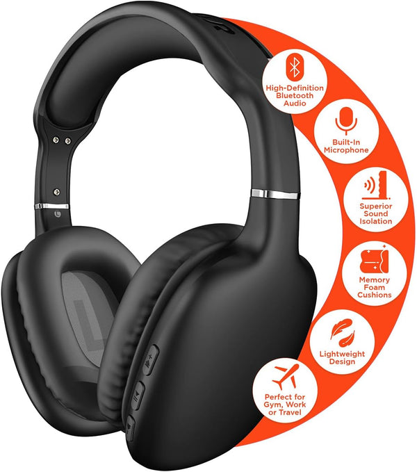 HyperGear Vibe Bluetooth Wireless Headphones, Over-Ear with Noise Isolating Fit, Built-in Mic, Memory Foam Ear Cups