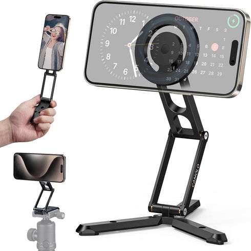 Magnetic Pocket Phone Tripod, Foldable Compatible with MagSafe iPhone 15/14/13/12 Plus Pro Max Series, All in One Desk