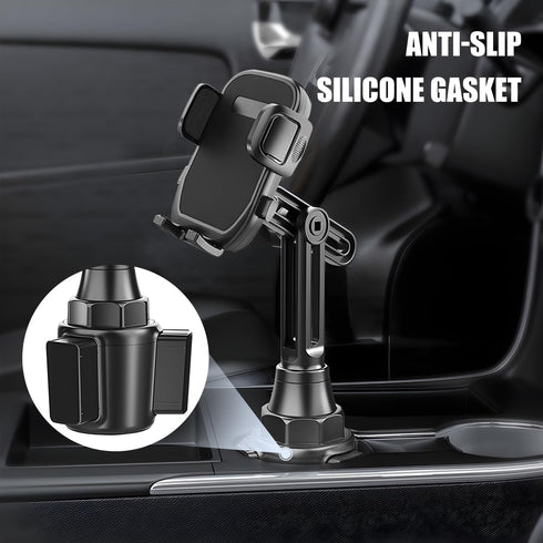 Sandfren 360 Car Cup Phone Holder, Rotation Carbon Fiber Vehicle Cup Cellphone Holder with Long & Adjustable Neck, Auto
