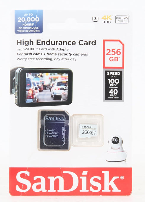 SanDisk 256GB High Endurance Video microSDXC Card with Adapter for Dash Cam and Home Monitoring Systems