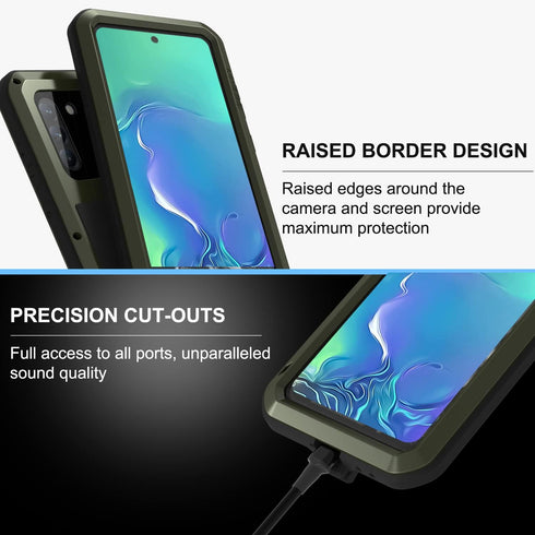 LOVE MEI Military Rugged Case for Samsung Galaxy S21 FE 5G, Shockproof Dustproof Hybrid Metal Silicone Gel Cover with