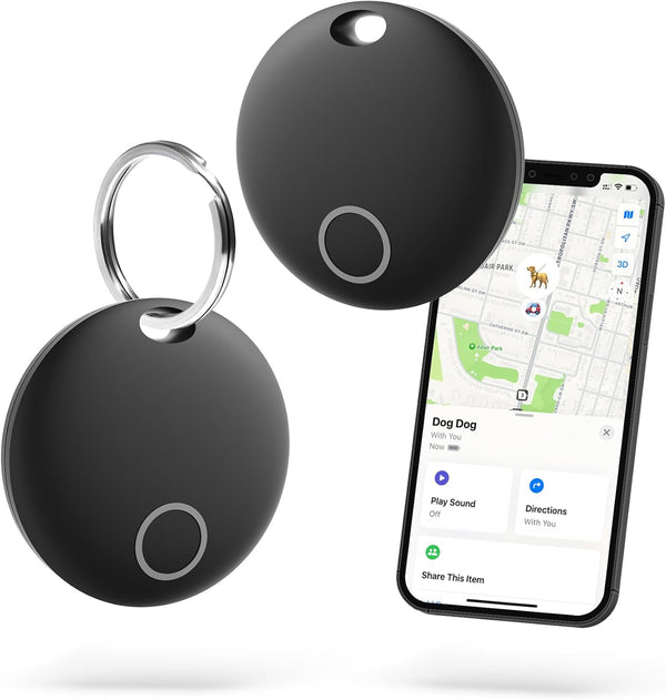Air Tracker Tags Key Finder, Item Locator for Apple Find My, Bluetooth Wallet Tracker, Waterproof IP67 (Black, 2-Pack)