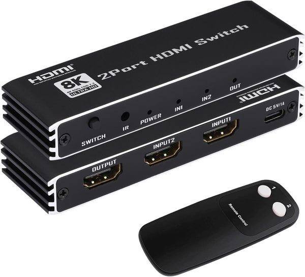 Enbuer 8K HDMI 2.1 Switch, HDMI 2.1 Switcher 2 in 1 Out,