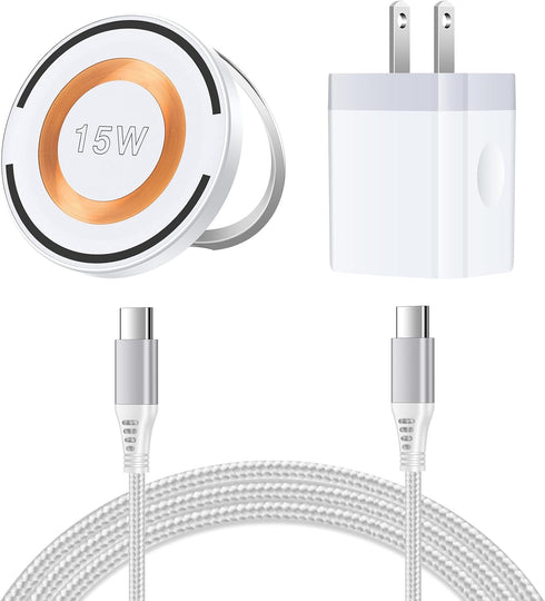iPhone Magnetic Mag Wireless Charger Adapter - Car Fast Charging Compatible for iPhone 15 Plus/15