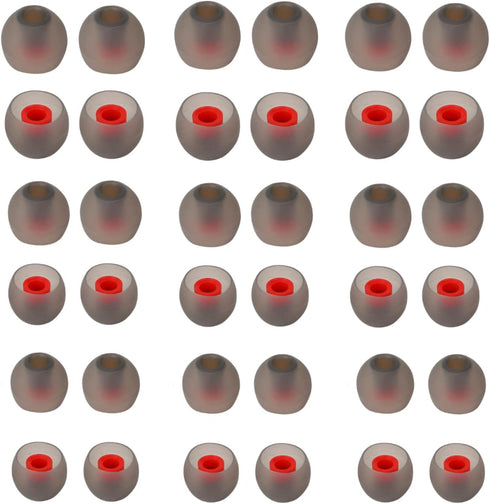 Soft Silicone Earbud Tips - 18 Pairs in Black & Red, S/M/L, Fit Most In-Ear Headphones, Inner Hole 3.8mm-5.5mm.