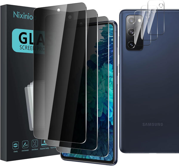 3 Pack Privacy Screen Protector for Samsung Galaxy S20 FE with 3 Pack Camera Lens Protector, Anti Spy Tempered Glass
