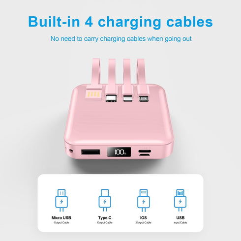 Portable Charger with Built-in Cable, 12000mAh 22.5W Fast Charging Power Bank, USB C Input/Output with Smart LED Display