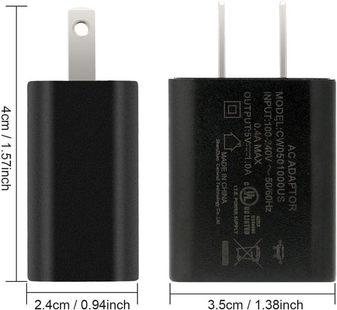 Dericam 5V 1A Micro USB Wall Charger with 5ft Cable for Android, Kindle Fire, Security Cameras - US Plug (Black)