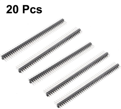 uxcell 20Pcs 2.54mm Pitch 40-Pin Double Row Straight Connector Pin Header Strip, 12mm Length for Prototype Shield