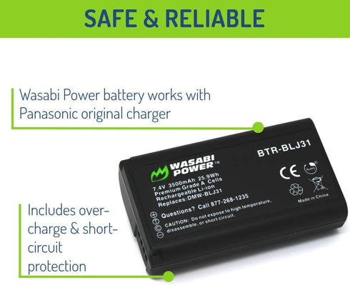 Wasabi Power DMW-BLJ31 S1, S1R, S1H, Battery for Panasonic LUMIX LUMIX S Series Mirrorless Cameras