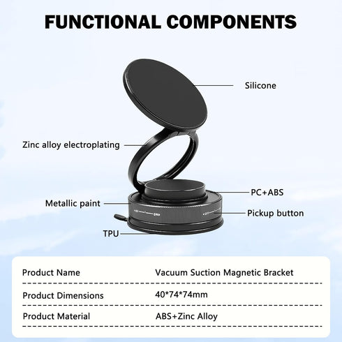 ZOOMKEY 360Adjustable 16/15/14/13/12/Android(Black) Vacuum Suction Bracket for Car Mount,Vacuum Magnetic Phone