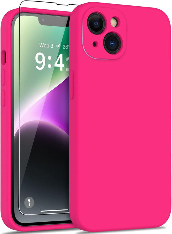 DEENAKIN iPhone 14 Plus Case with Screen Protector, Enhanced Camera Cover, Slim Fit Protective Phone Case, Hot Pink