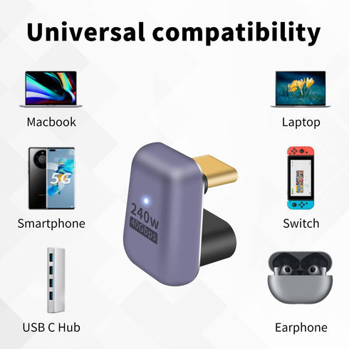 Poyiccot 180 Degree USB C Adapter, 2Pack U Shape USB C Adapter 240W, 40Gbps, Support 8k Video Audio Display for Laptop