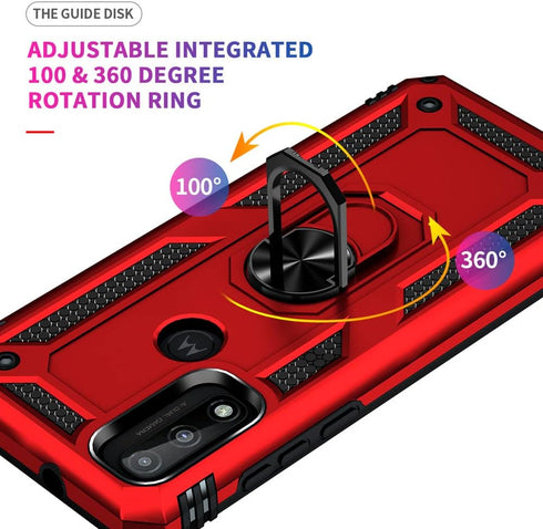 Androgate Moto G Pure Case with HD Screen Protector, Military-Grade Ring Holder Car Mount, 16ft Drop Tested Cover (Red)