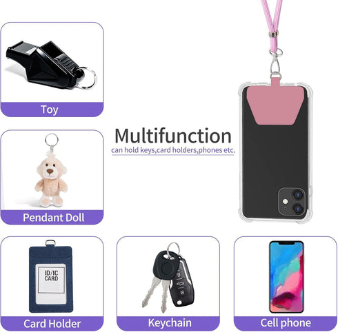 SS Phone Lanyard Strap, Universal Neck Cord Lanyards and Phone Tether Patch for All Phones (Pink)