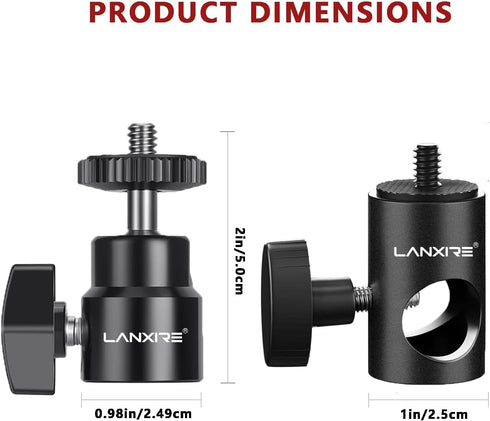 Light Stand Mount Adapter with Mini Ball Head 1/4" Screw - Fits C Stand, Boom Arm, Camera Monitor, Max Load 4.4lb