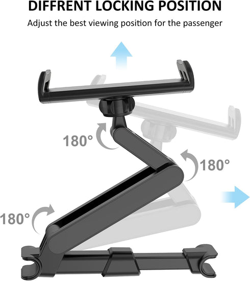 Car Headrest Backseat Mount, 360 Rotating Adjustable Tablet/Phone Holder for All 4"-11" Tablets and Cellphones