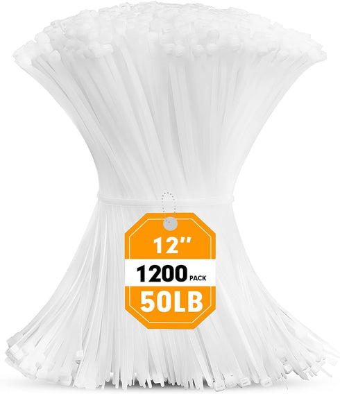 Zip Ties, RAZCC 1200pcs Cable Zip Ties 12 Inch, Heavy Duty White
