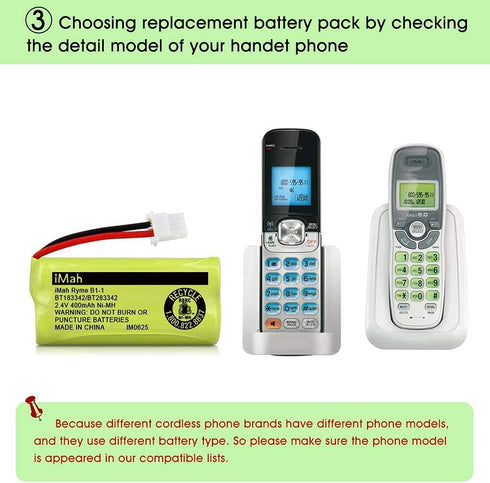 iMah BT183342/BT283342 2.4V 400mAh Ni-MH Battery, 2-Pack Compatible with AT&T and VTech Handsets