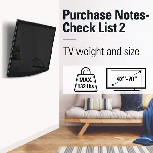 Mounting Dream Tilt TV Wall Mount Bracket for Most 42-70 Inches TV, Tilt up to 20 Degrees, Loading 132 lbs