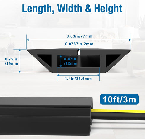 Eapele 10 Settings ft Floor Cord Cover Heavy Duty Cable Protector, Easy to Unroll, Prevent Trip Hazard for Home Office