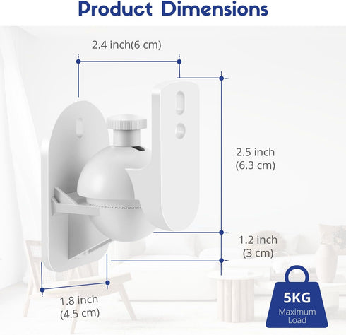 TNP Universal Satellite Speaker Wall Mount Bracket Ceiling Mount Clamp with Adjustable Swivel and Tilt Angle Rotation For Home Theater Surround Sound System Satellite Speakers - 1 Pair Set of 2, White