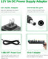 Arkare 12V 5A 60W 100-240V 12V 5Amp 4A 3A 2A 1A 5.5x2.5mm 3D 10TIPS 4.9FT Power Supply Adapter AC to DC Power Cord
