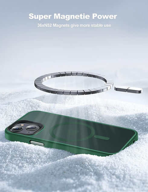 Tigowos iPhone 15 Magnetic Case - Matte Green, 15FT Drop Resistant, Heavy Duty Shockproof, Skin Friendly, Fits 6.1"