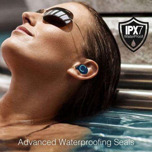 Acuvar Fully Wireless Bluetooth 5.0 Rechargeable IPX7 Waterproof Earbud Headphones with Microphone 100+ Hrs Playtime Case, Powerful Surround Stereo Bass and Passive Noise Cancelling (Navy)