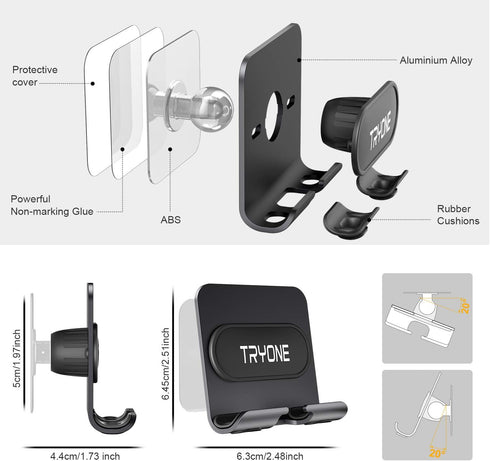 Tryone 2Pcs Wall Mount Cell Phone Holder - Mirror Adjustable Cellphone Stand with Adhesive Sticky Pads for Bathroom