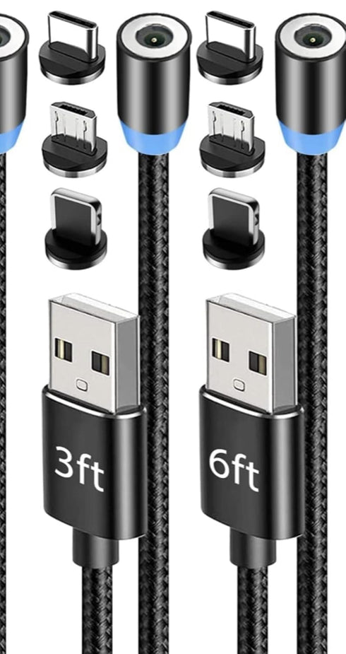 RISEMOSE Magnetic Charging Cable, NetDot 6 Pack (3ft) Max 18W Fast Charging for Micro USB, USB-C/i-Product (Black)