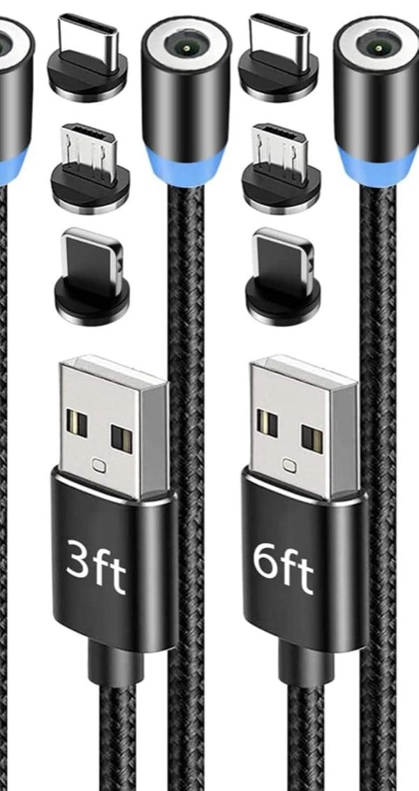 RISEMOSE Magnetic Charging Cable, NetDot 6 Pack (3ft) Max 18W Fast Charging for Micro USB, USB-C/i-Product (Black)