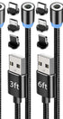 RISEMOSE Magnetic Charging Cable, NetDot 6 Pack (3ft) Max 18W Fast Charging for Micro USB, USB-C/i-Product (Black)