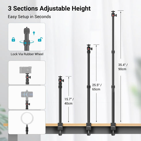 SmallRig Camera Desk Mount Table Stand, Adjustable Light Stand 15"-35", Tabletop C Clamp for DSLR, Live Streaming