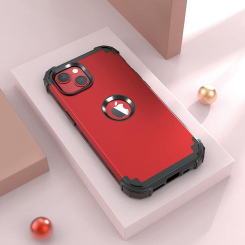 IDweel for iPhone 15 Case with Tempered Glass Screen Protector, 3 in 1 Shockproof Slim Hybrid Heavy Duty Hard PC Cover Soft Silicone Bumper Full Body Case,Red