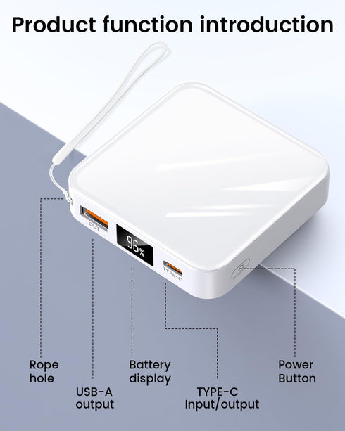 10000mAh Mini Power Bank, Portable Charger with USB C Input/Output, 30W Fast Charging