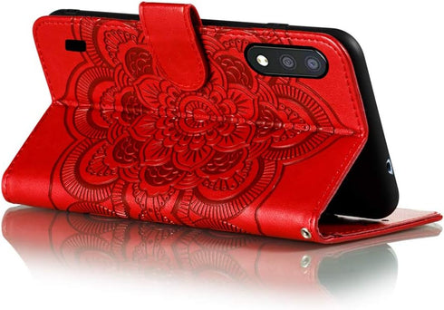 Premium Flip Wallet Phone Case for Samsung Galaxy A01, PU Leather Mandala Embossed Shockproof Cover with Kickstand