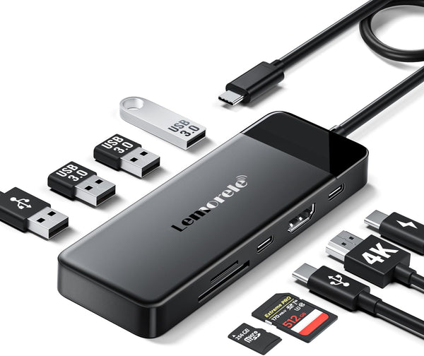 Lemorele 9-in-1 USB C Hub Multiport Adapter with 4K HDMI for MacBook Pro Air, Compatible for Windows/Mac/iPad